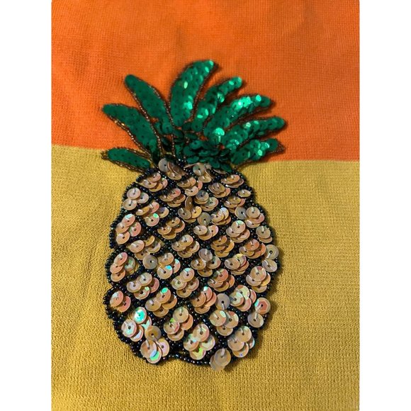Morgan Cole Shirt Sweater Colorblock Sequin pineapple orange yellow purple M - Picture 2 of 4